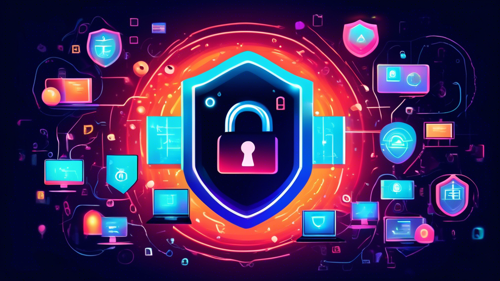 Create an illustration depicting a digital landscape with a glowing shield symbolizing online anonymity, surrounded by various free proxy server icons. Include visual elements representing HTTPS, such as a padlock and secure connections, and a backdrop of abstract binary code to emphasize internet security.
